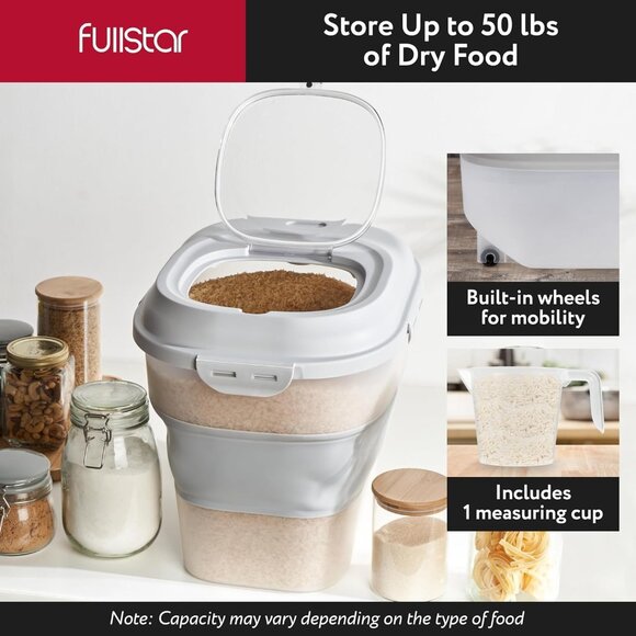 20-50 Lbs Collapsible Food Storage Container With Built-in Wheel Airtight Lids - Picture 3 of 5